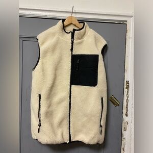 Brave Soul Teddy Borg Vest in Cream - Size Large
